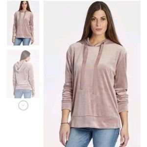 Peyton Jensen Pink Velour Long Sleeve Pullover Hoodie Size Small